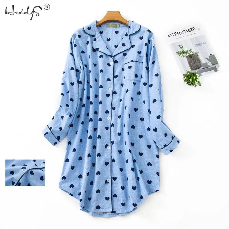 Nightgown 100% Brushed Cotton Nightshirts Women\'s Sleepwear Long Sleeve Plaid Winter Oversize Sleep Dress Women Home Clothes