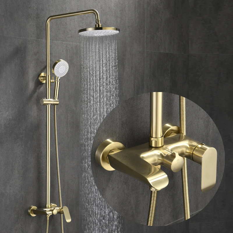 

Bathroom Shower Set Brushed Gold Shower Faucet Set Hot and Cold Water Shower Taps 3-Function Shower Head SZ-SF21021402