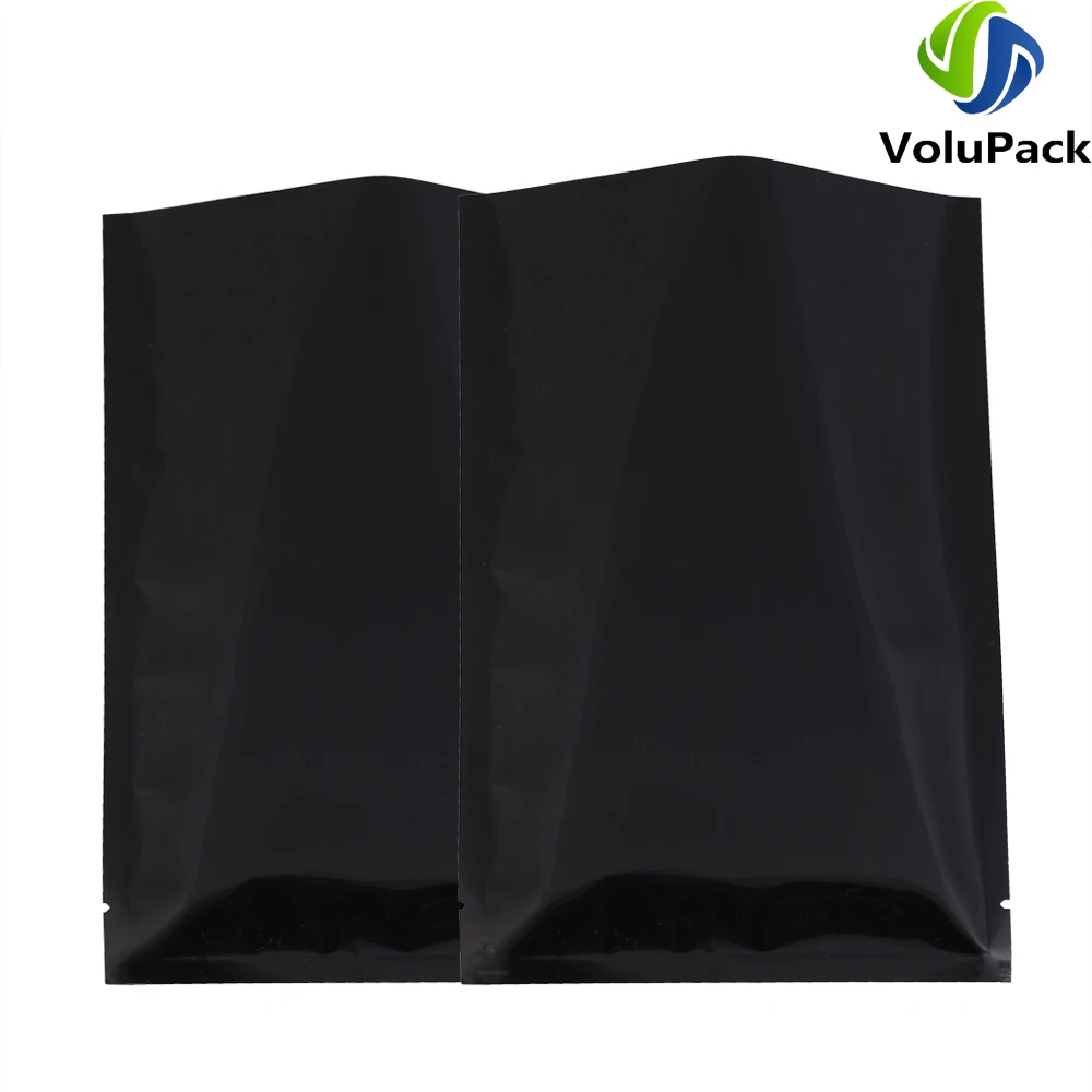 Recyclable Metallic Mylar Organizer Bags, Open Top Pouches, Vacuum Heat Seal, Smell Proof Packaging Bags, Glossy Black