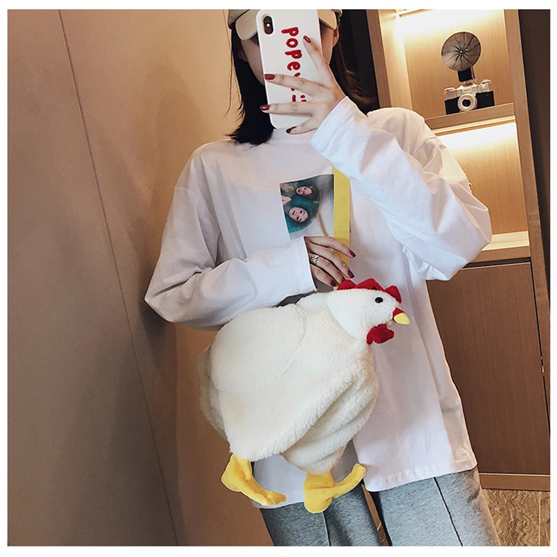 2020 Fashion Trend Women Plush Crossbody Purse Cute Cartoon Chicken Shoulder Bag Party Work Travel Satchel Stylish Handbags