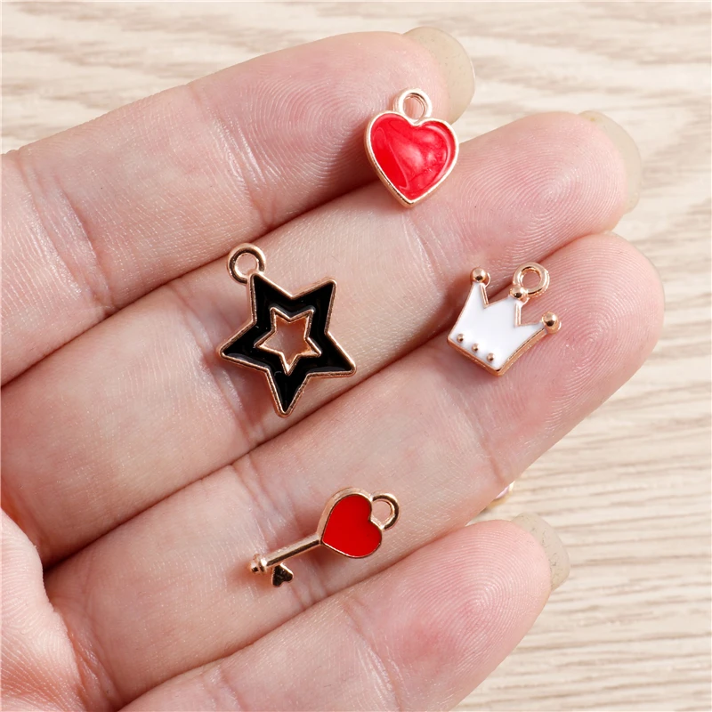 10 stücke 4 Styles Mix Emaille Liebe Herz Crown Schlüssel Star Charms für Schmuck Machen Niedlichen Tropfen Ohrringe Anhänger Halsketten zubehör – Detail 2