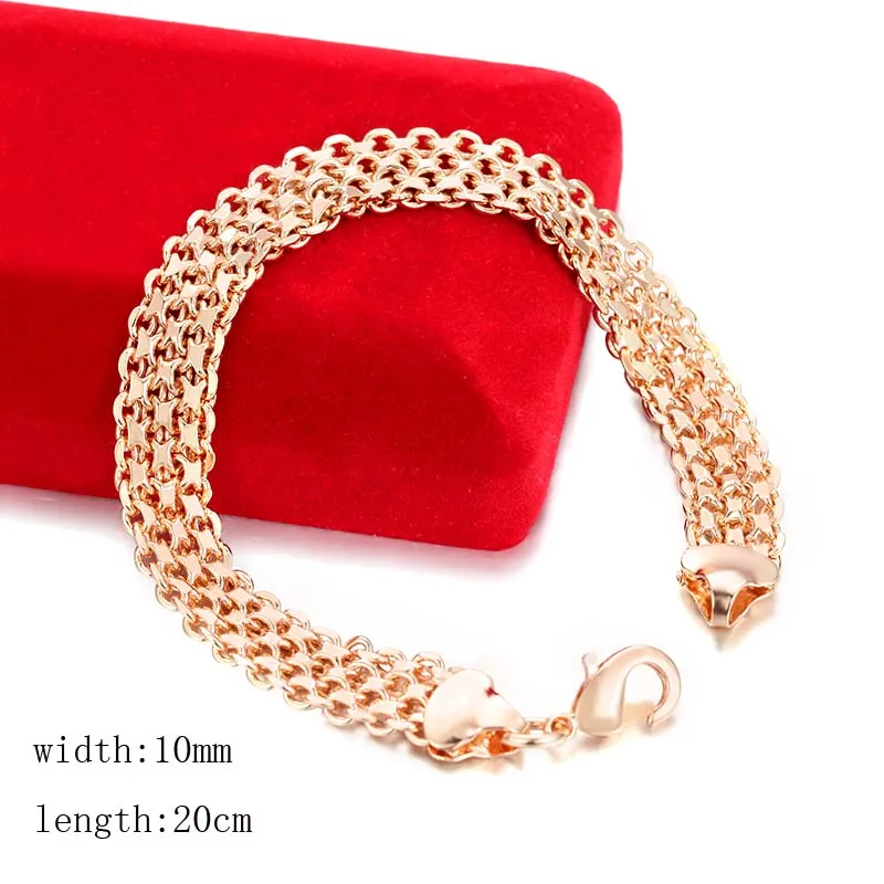 10MM 12MM Big Wide For Women Men Bracelet 585 Rose Gold Color Curb Catenary Chains(No red box)