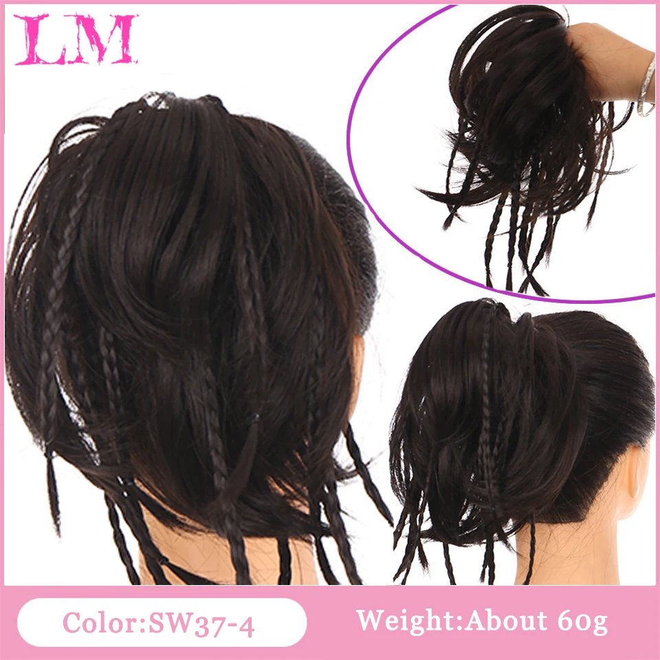 LM Synthetic Straight Chignon With Elastic Band Messy Scrunchie Wrap For Ponytail Extension For Women Braiding Hairpieces