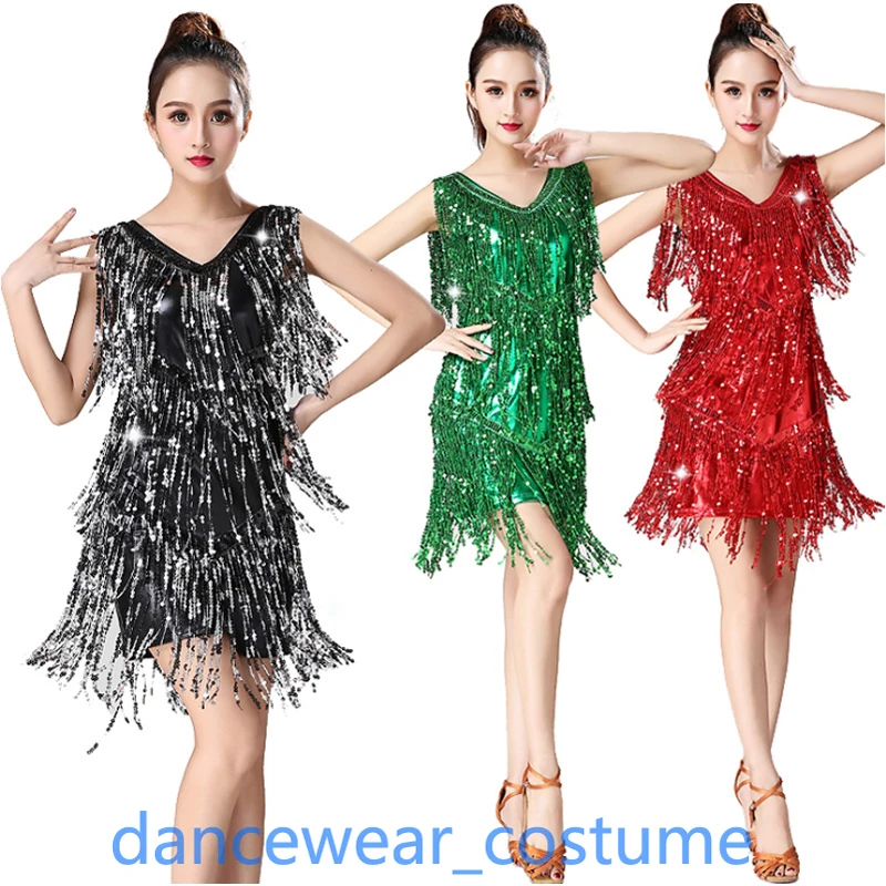 

Ladies Party Ballroom Latin Tango Salsa Dance Dress Fringe Skirt New Women Rumba Jazz Sequins Competition Tassels Skirt 10Colors