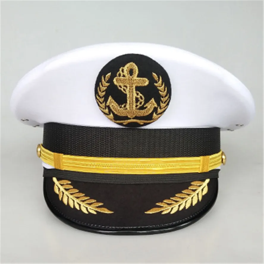 

Navy Army Officer Cap White Captain Sailor Extended Brim Visor Hat for Flim Action Cosplay Party