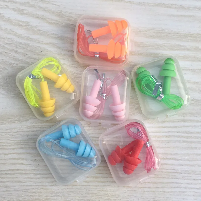 2pcs Travel Soft Anti-Noise Ear Plug Waterproof Swimming Silicone Swim Earplugs For Adult Children Swimmers Diving With Rope