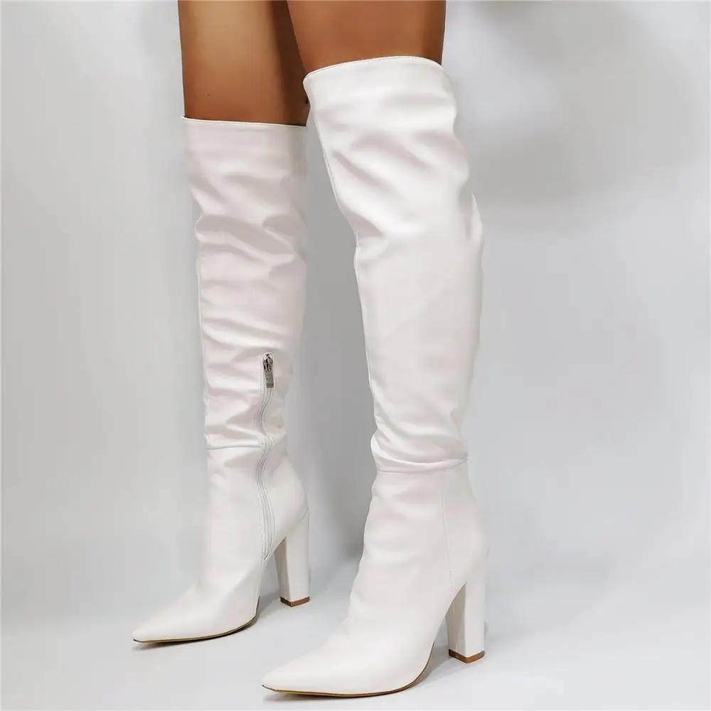 

Ladies Sexy Thigh High Boots for Women Pointed Toe Block Heel Over the Knee High Boots 2021 Winter New Long Runway Botas Beige