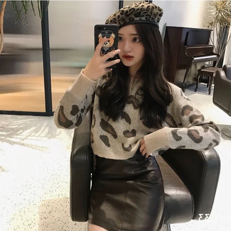 Pullovers Women Fall Woman Sweaters Vintage Cropped Sweater Korean Fashion Streetwear Student All-match Loose Chic Pink Simple