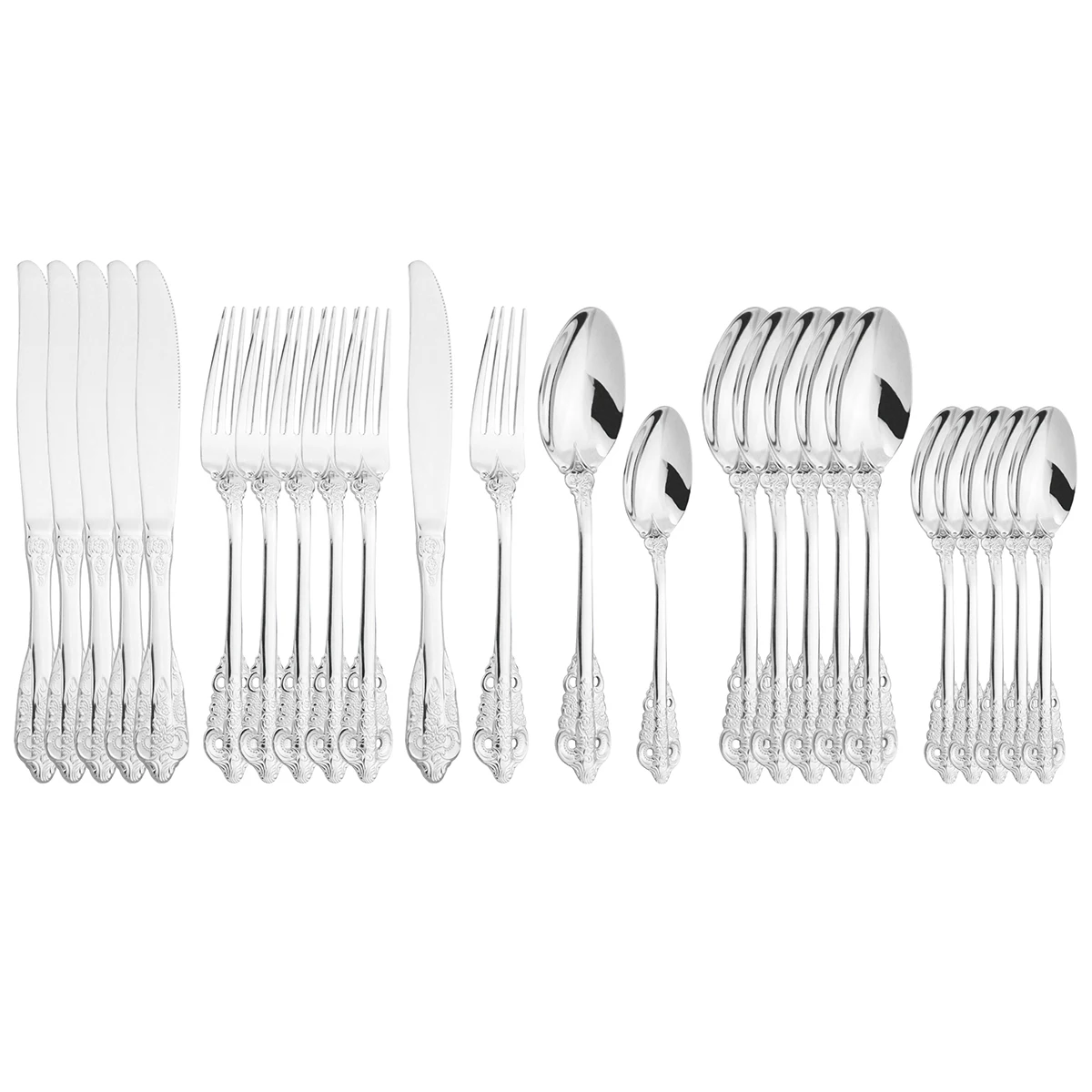 

Dinnerware 24Pcs Stainless Steel Set Knives Fork Tea Spoons Tableware Set Cutlery Western Kitchen Dinner Silverware Flatware Set