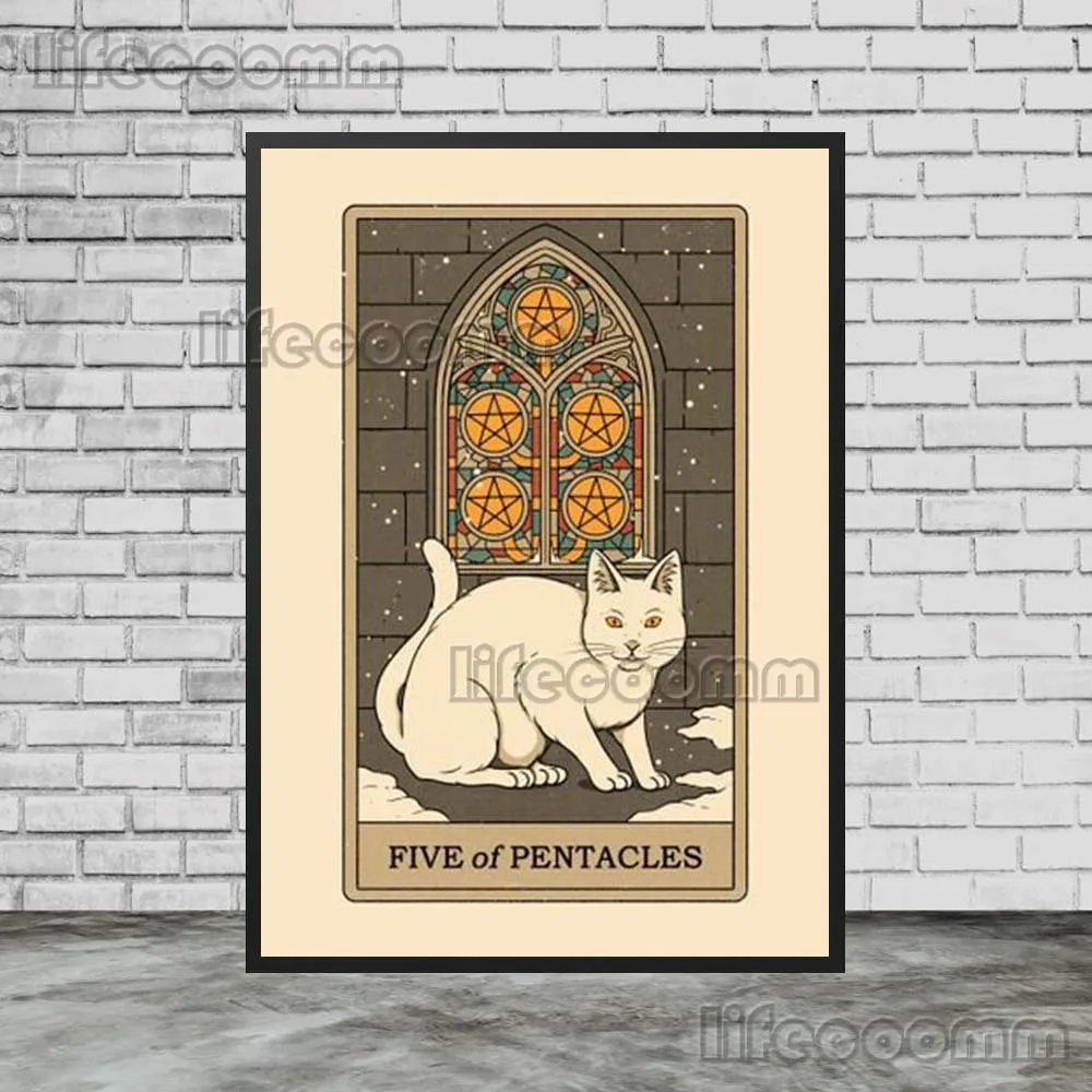 Tarot Cat Moon Wizard Hat Six of Pentacles Wall Art Canvas Painting Wall Pictures For Living Room Posters Home Decor Unframed