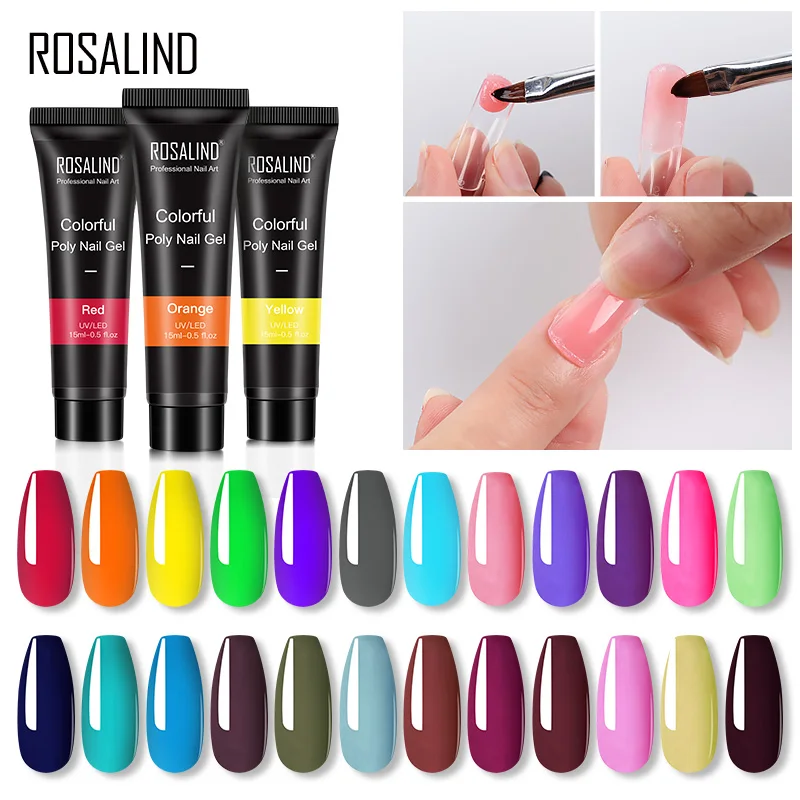 

ROSALIND Shiny Poly Nail Gel Semi Permanent UV Nail Builder Varnishes All For Manicure Glitter Polish Nail Extension Nail Art