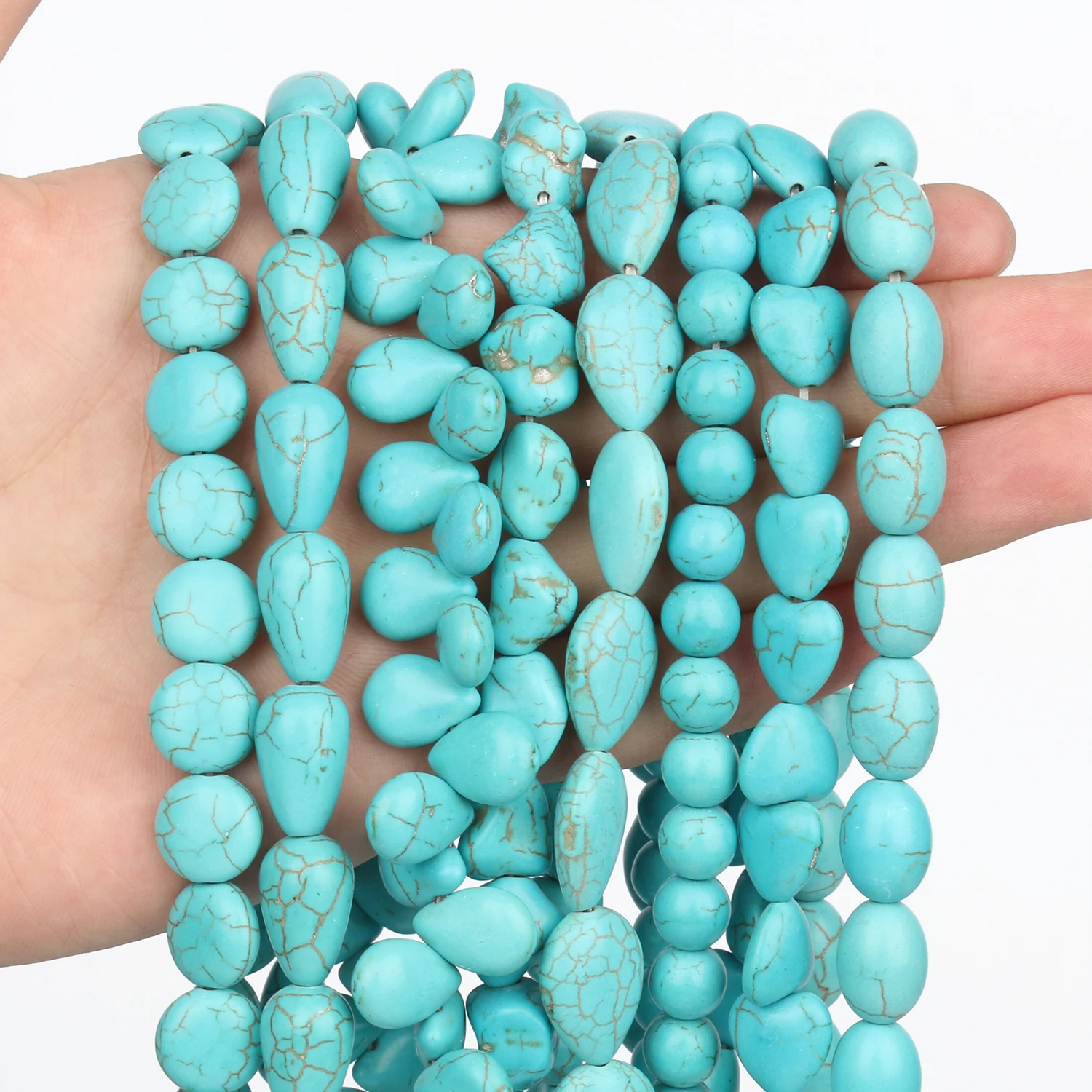 18 Styles Natural Stone Turquoises Beads Cross Heart Round Loose Spacer Beads for Jewelry Making Diy Bracelet Necklace 15 Inches