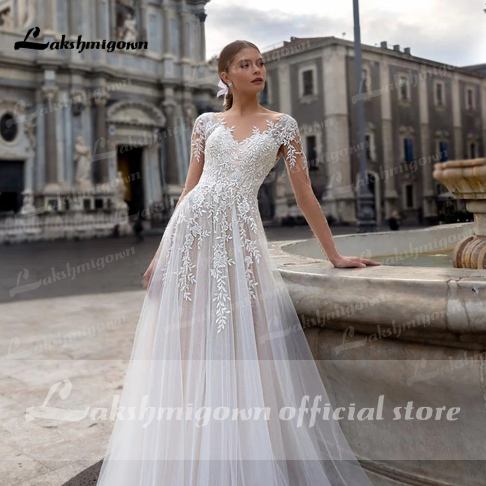 Vestidos de casamento vintage com apliques, mangas compridas, vestido de noiva branco e marfim, 2022