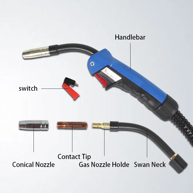 15AK MIG Welding Torch 3m 5m 10ft Air Cooled with Euro Connector MAG Welder Gun for 180A Welding Machine
