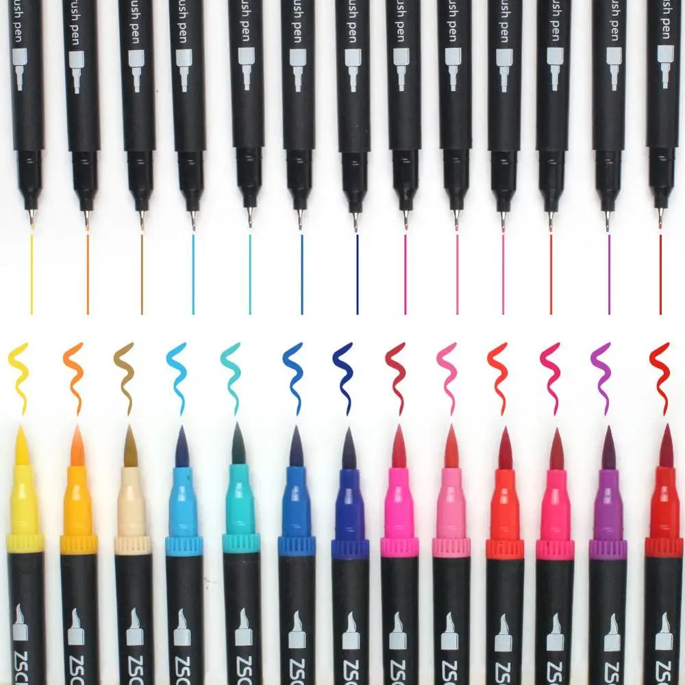 32 Color Profession Art Marker Pens Brush Dual Tip Set0.4mm Colored Watercolor Brush Pen Fineliner Point Drawing Manga