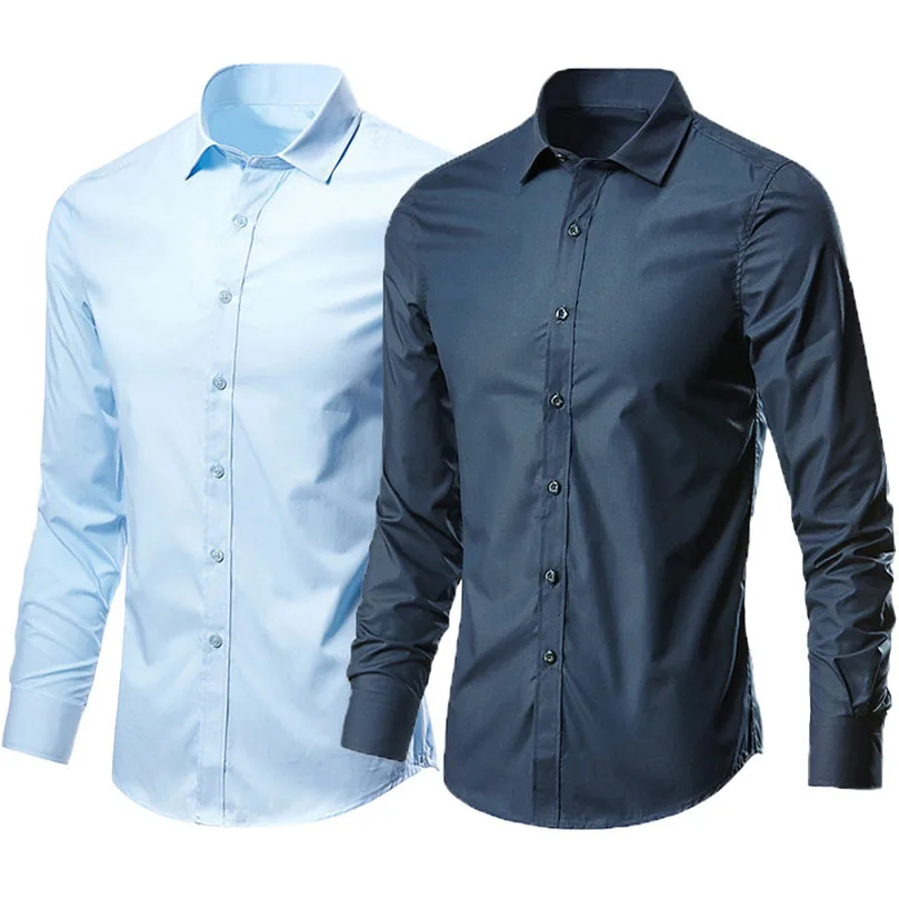 Men\'s Spring Long Sleeve Shirts Business Office Dress Formal Social Shirt Non-iron Slim Black Male Clothing 2024 Plus Size 5XL