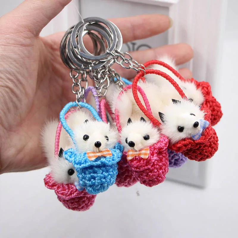 1pcs New Cute Fluffy Fox Ball Key Chain Keyrings Pompom Fox Fur Charm Keychain Car Bag Key Ring Women Jewelry Random Color