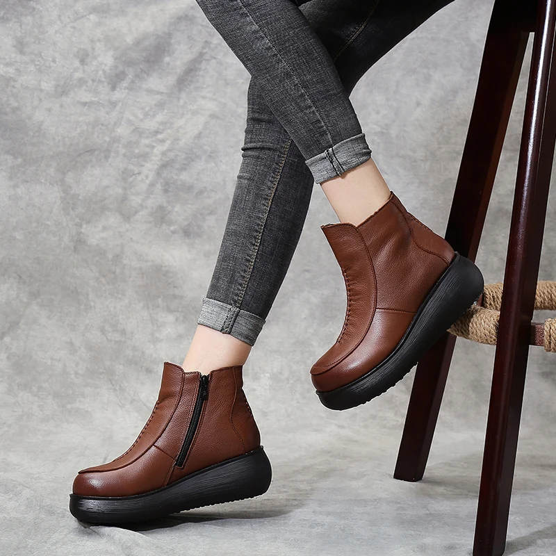Xiuteng 2022 New Genuine Leather Winter Boots for Women Flat Shoes Ladies Snow Boots Womens Flat Keep Warm Platform Work Shoes