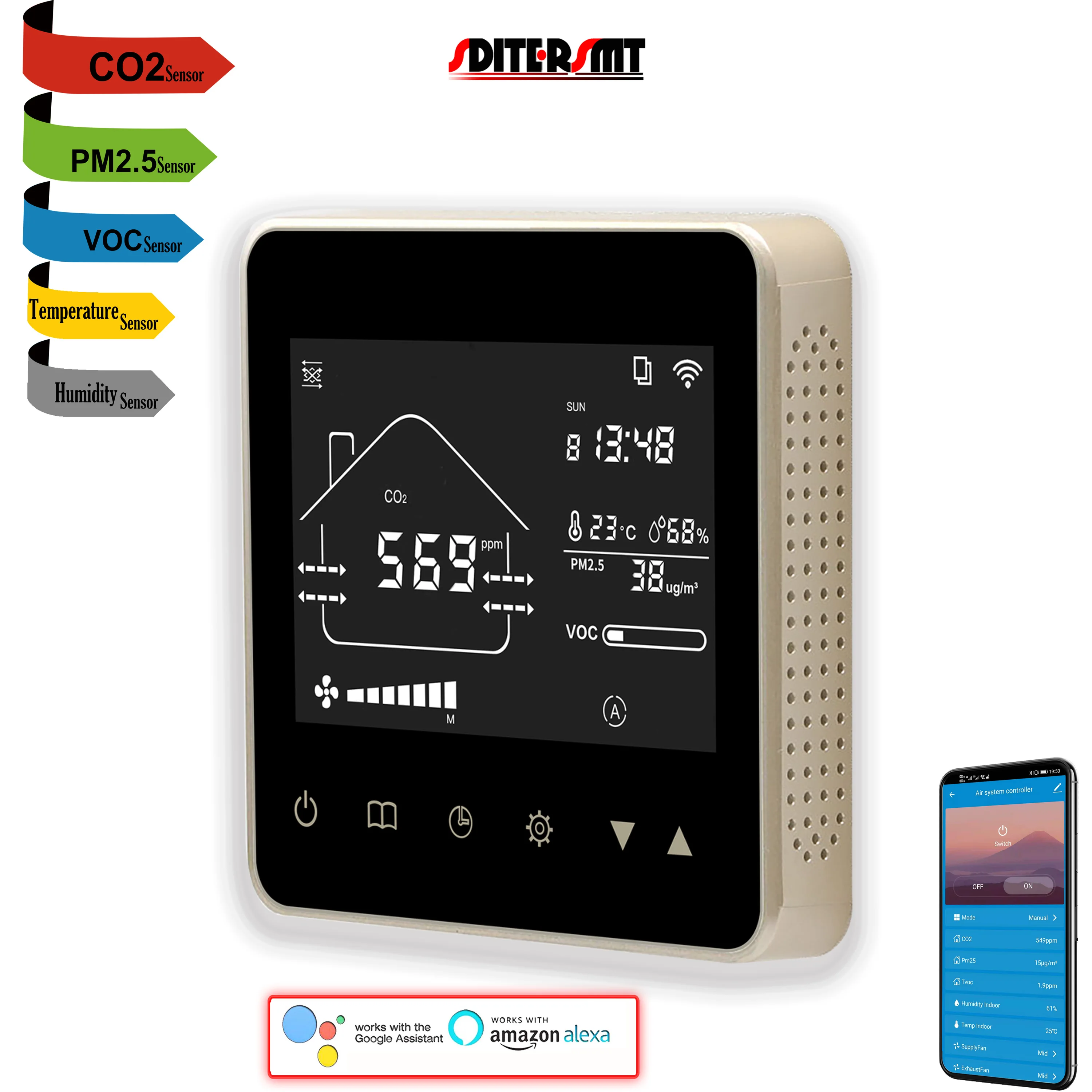 

Wi-Fi монитор качества воздуха CO2 PM2.5 датчик с регулируемым управлением для 3 скоростей переменного тока 0-10 В пропорциональный выход 5 в 1 VOC температура влажности