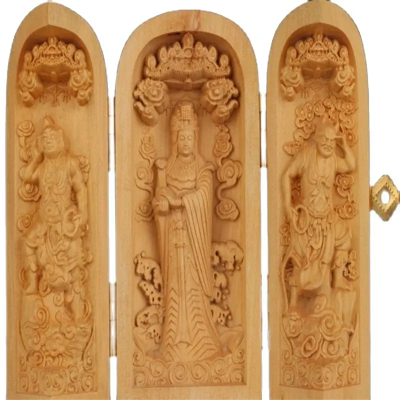 

Коллекция уникальный Boxwood три будды статуи буддийская коробка