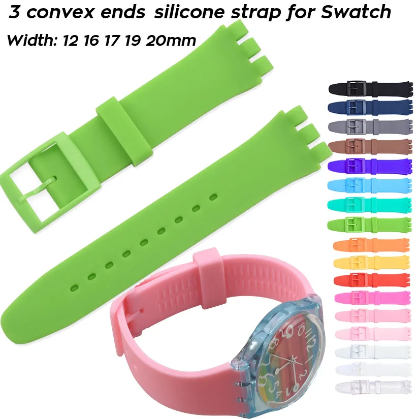 12mm 16mm 17mm 19mm 20mm 3-konvexen Enden Armband Sport Silikon Ersatz Armband für swatch Gummi Armband armband
