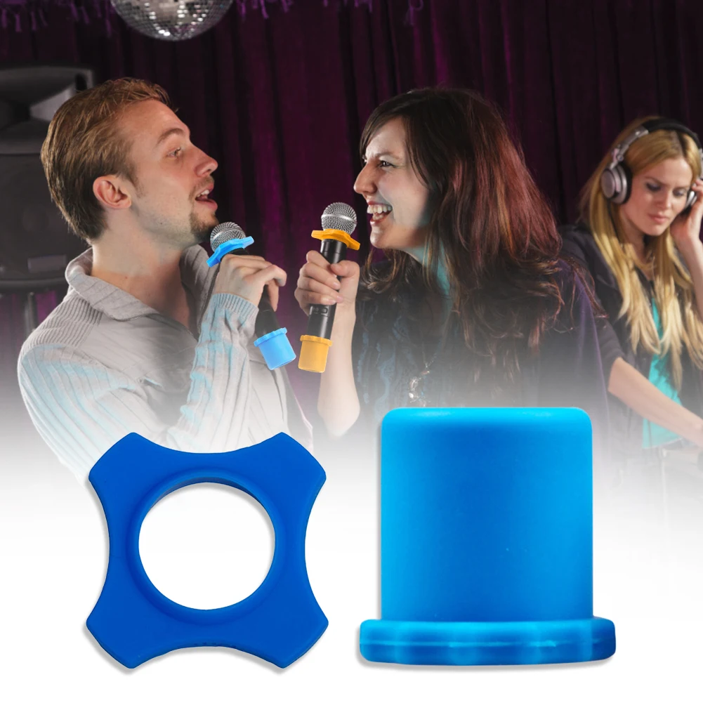 2 pçs microfone de mão anti-deslizamento anel de proteção de borracha mic inferior haste manga titular conjunto para ktv karaoke