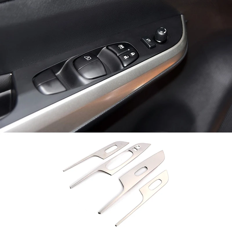 For Nissan Navara 2017-2020 Stainless Silvery Car Door Window glass Lift Control Switch Panel Cover Trim Car Styling accessories