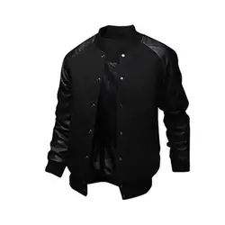 Men Coat Stand Collar Contrast Colors Big Pockets Patchwork Casual Baseball Jacket for Daily Wear