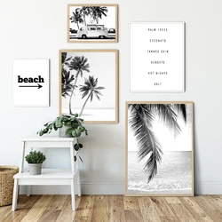 Black and White Beach landscape Canvas Painting Palm Trees Posters And Prints Wall Pictures Home Living Room Wall Decoration