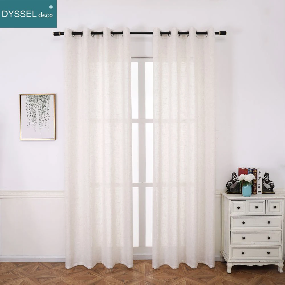 Solid Home Decorative Anti-UV Natural Linen American Style Window Curtains Rod Pocket Grommet Top for Living Room Bedroom