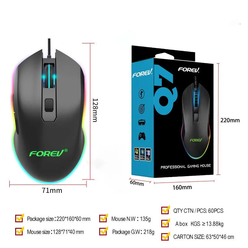 Mouse cablato luminescente e-sports mouse da gioco per computer portatile desktop cablato USB fino a 6400DPI