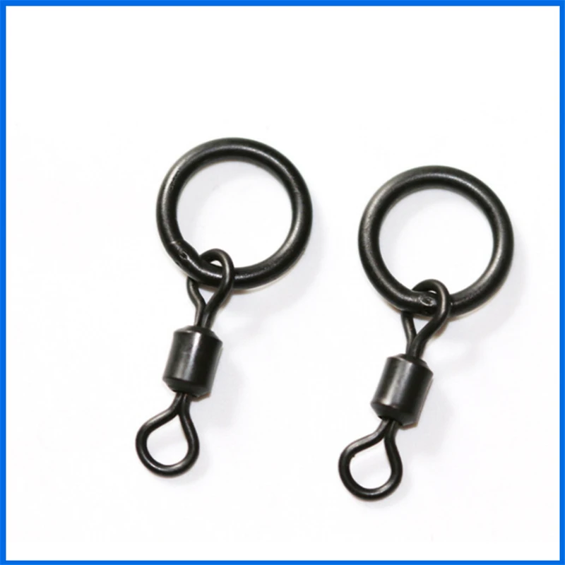 1000pcs Matte Black Carp Fishing Ring Rolling Swivels With Ring Hair Rig Quick Change Chod Hinged Rig Fishing Tool Accessories