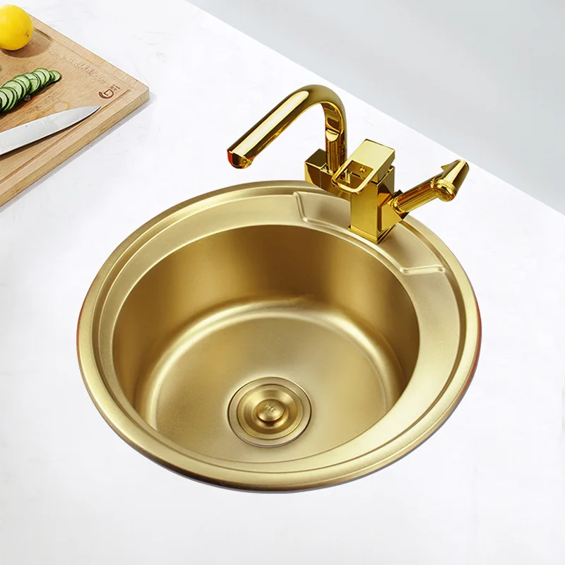 Nano gold bar middle island Mini circular sink 304 stainless steel small single slot kitchen dish washing basin thickened