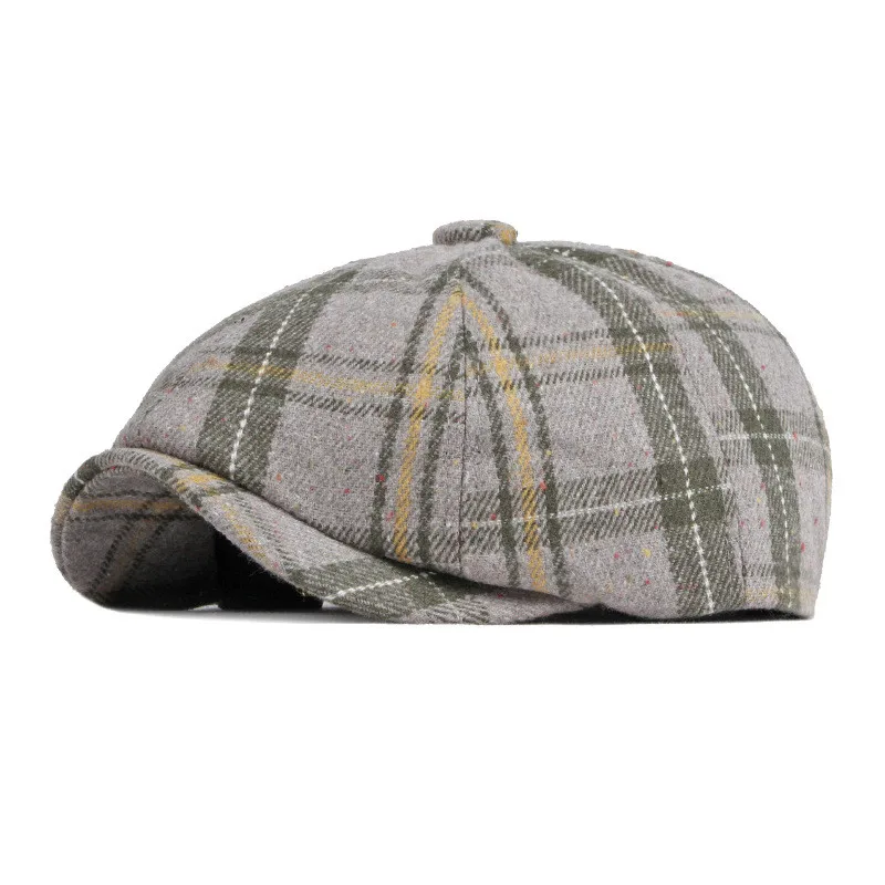 LDSLYJR Autumn Winter Polyester Plaid Newsboy Caps Flat Peaked Cap Men and Women Painter Beret Hats 56