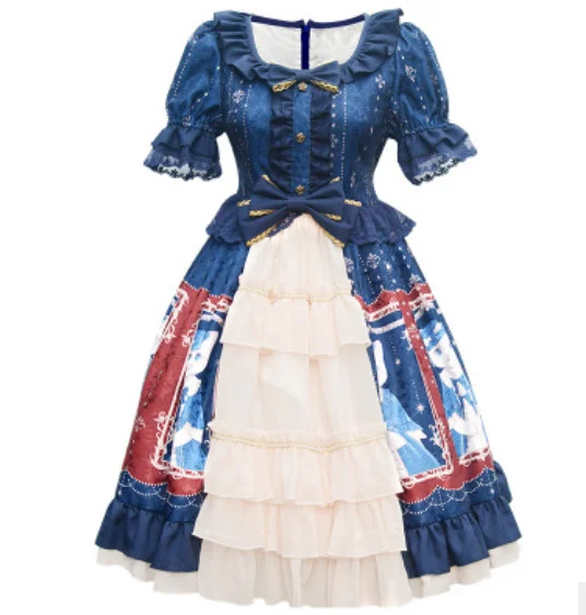 Vestido de lolita de estilo universitario de Inglaterra, retro, de encaje con lazo, suave, estampado victoriano, kawaii, gótico, lolita op