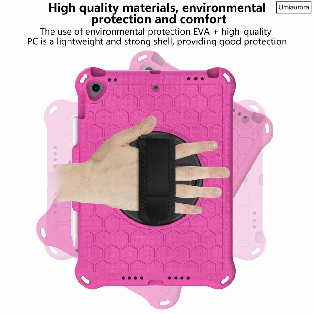 Funda con correa de mano giratoria 360 para IPad Mini 5 6 Air 2 3 4 10,9 9,7 2018 7th 8th 9th Gen 10,2 2021 Pro 11 Kids Eva cubierta a prueba de