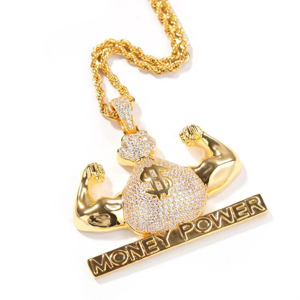 

Hip Hop Purse Money pwoer Pendant Necklaces Full CZ Stone Gold Silver Color For Men Women Personality Creative Rock Jewelry gift