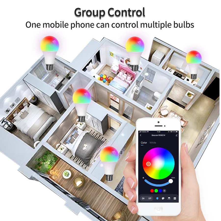 لمبة E27 LED الذكية RGB Tuya مصباح بلوتوث APP التحكم عكس الضوء أمبولة LED ضوء لمبة 15 واط المنزل غرفة نوم ديكور حفلات عيد الميلاد