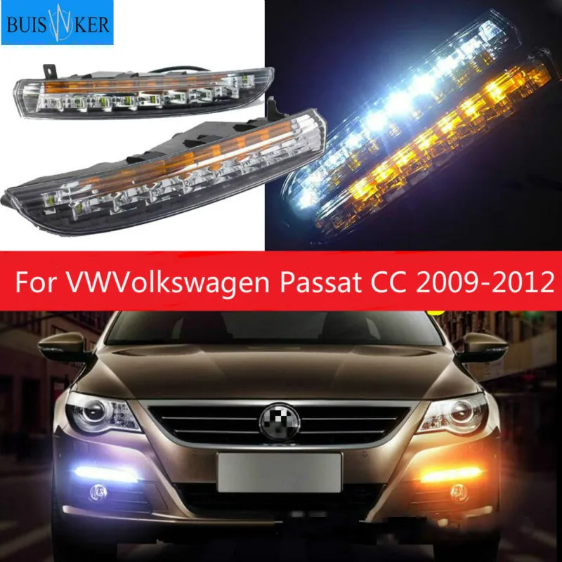 

2PCS For VWVolkswagen Passat CC 2009 2010 2011 2012 LED DRL Daytime Running Lights with Turnnig Yellow signal Lights