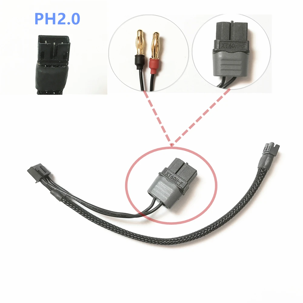 GT55racing 4mm Banana/XT60 Plug To PH2.0 Plug Charging Cable (2S Balance Charging) For ATOMIC MINI-Z ART GLA GLR DRZV2