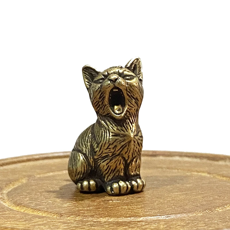 Vintage Brass Cute Cat Pocket Incense Holder Small Tea Pet Ornament Animal Pussycat Figurines Miniatures Desk Decorations Gifts