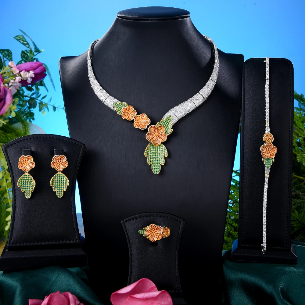 

GODKI Famous Brand Flowers Drop Luxury Indian Jewelry Set For Women Wedding Party Zircon Crystal Dubai Bridal Jewelry Set Gift