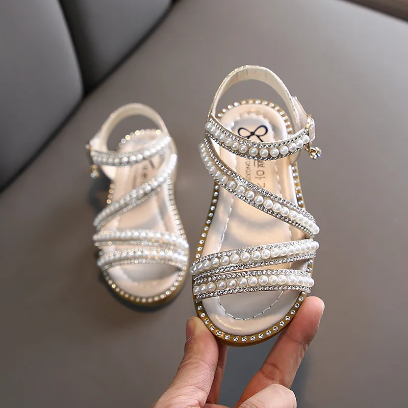 Girl Sandals Summer Fashion Kids Baby Girls Rhinestone Princess Sandals for Little Big Girl\'s Shoes Non-slip Soft Beach Sandals