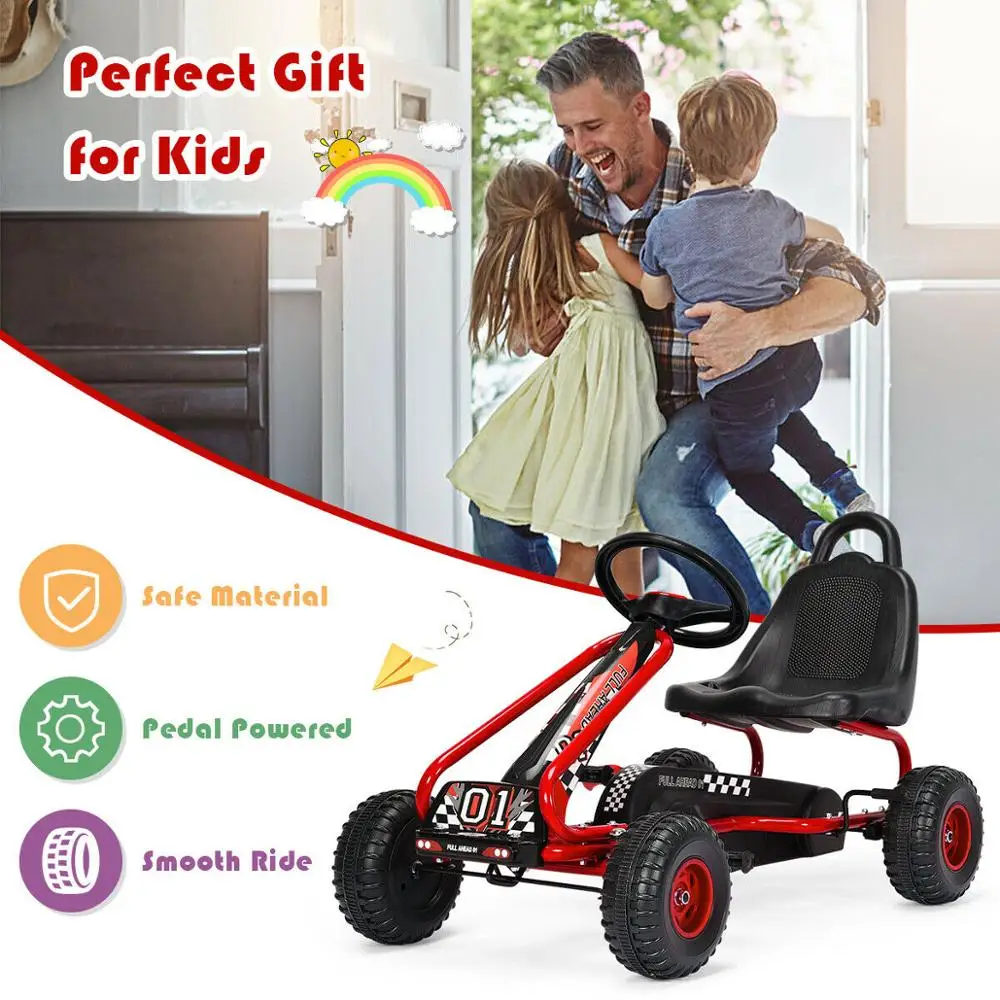 Kinder Pedal Go-Kart 4 Rad Fahrt Auf Spielzeug w/Einstellbare Sitz & Handbremse