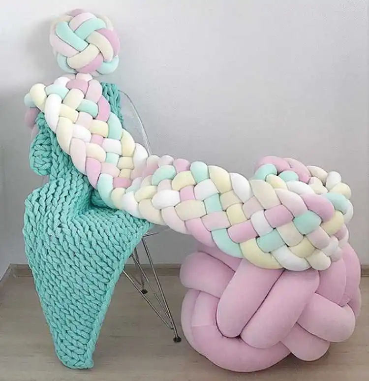 

1-3M Baby Bumper Crib Cot Protector Infant Bebe Bedding Set for Baby Boy Girl Braid Knot Pillow Cushion Room Decor