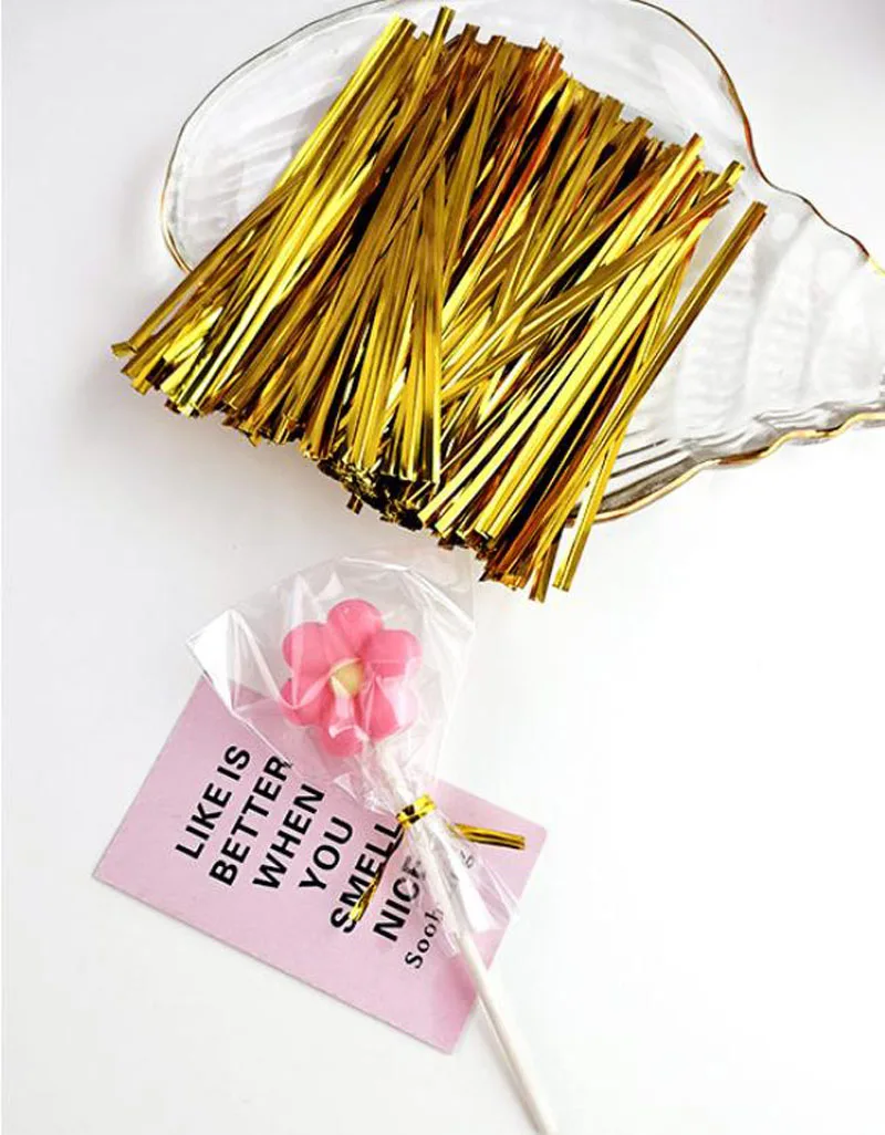 

8000pcs 8-12cm Gold Metallic Twist Ties Gift Wrap Sealing Binding Wire Plastic Candy Cake Bag Wedding Gifts Lollipop Packaging