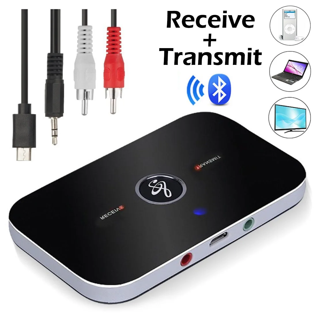 Receptor y transmisor de audio B6 bluetooth 5.0, adaptador de audio inalámbrico, soporte para conector 3,5mm y AUX, receptor y emisor de música para PC, TV, auriculares y coche