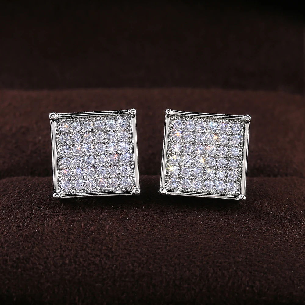 Huitan Simple Stylish Square Shape Women Stud Earrings Micro Paved CZ Stone Versatile Earring Full Bling Iced Out Trendy Jewelry