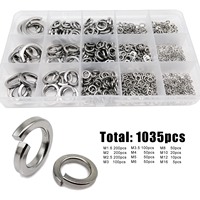 Total 1035pcs M1.6 M2 M2.5 M3 M3.5 M4 M5 M6 toM16 304 Stainless Steel Spring Split Lock Washer Assortment Kit Elastic Gasket Set