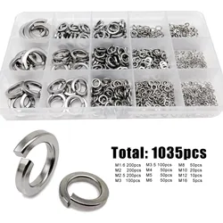 Total 1035pcs M1.6 M2 M2.5 M3 M3.5 M4 M5 M6 toM16 304 Stainless Steel Spring Split Lock Washer Assortment Kit Elastic Gasket Set